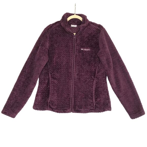COLUMBIA Beech Forest Fleece Jacket Women L Burgundy Textured Full Zip Outdoor - Picture 1 of 10